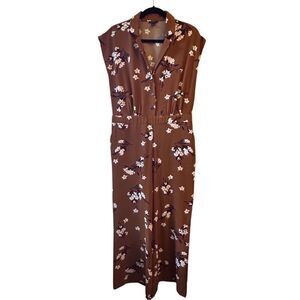 Ann Taylor Brown Floral wide-leg Jumpsuit sz S soft jersey stretch boho work